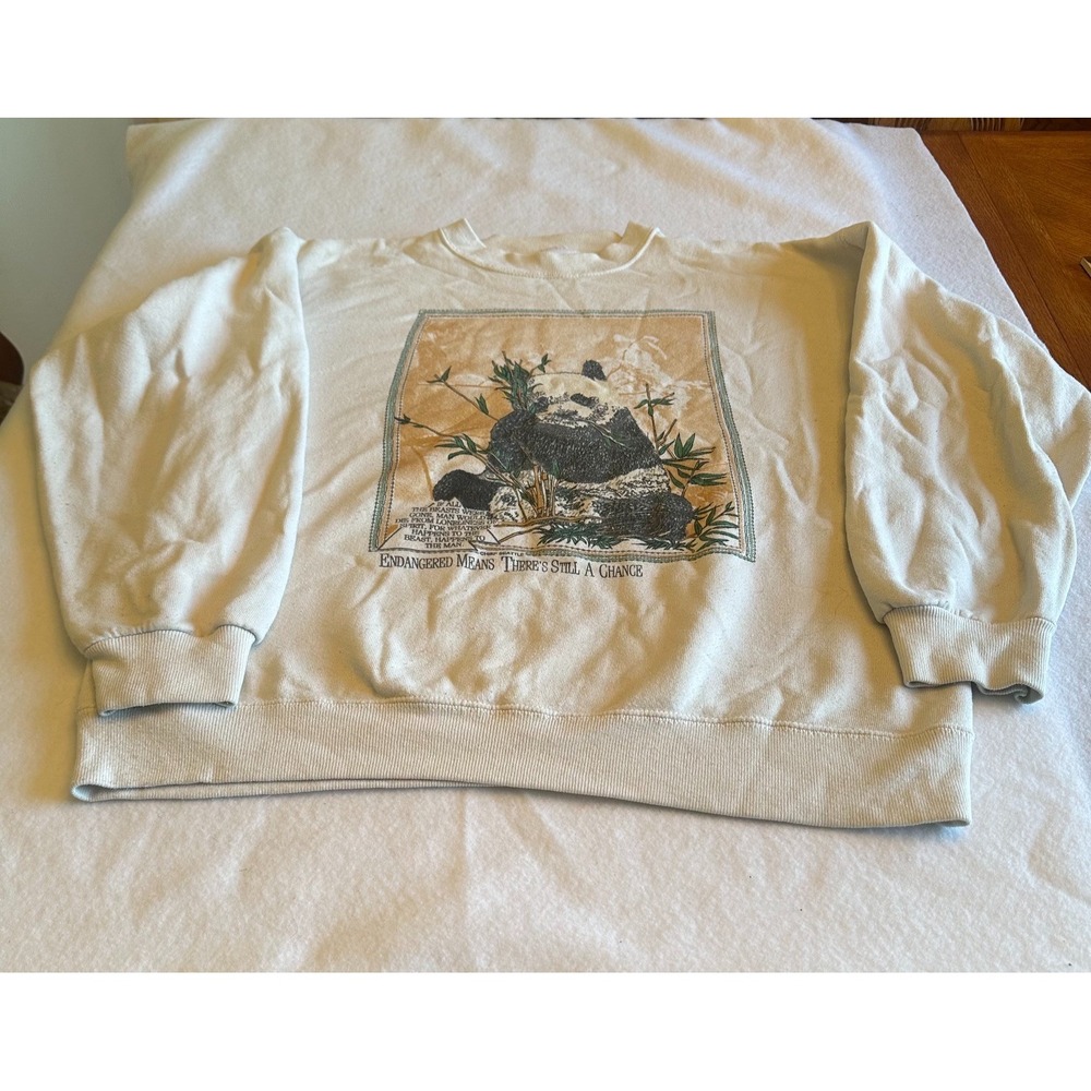 Vintage 90s Santee Mens Sweatshirt Cream M Panda Endangered Species Crewneck USA